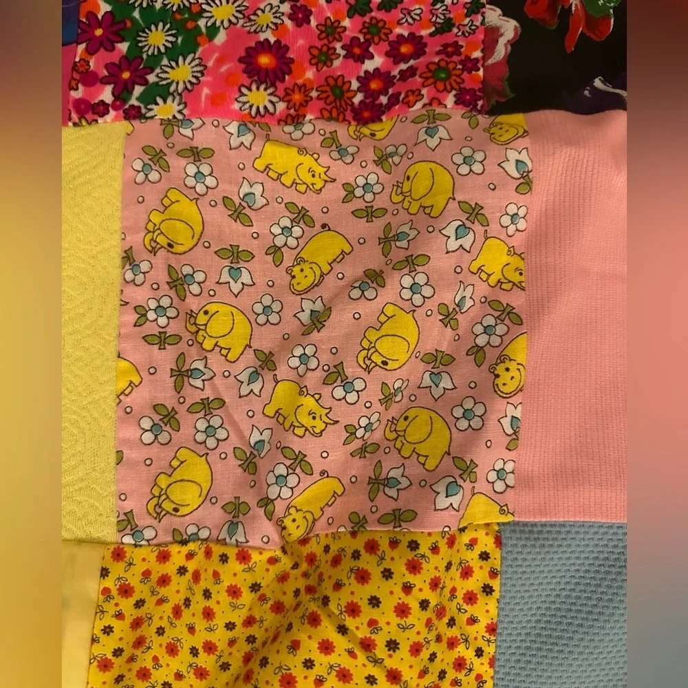 Colorful 60’s 70’s style handmade patchwork quilt blanket throw size twin